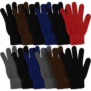 Winter Gloves 12 Pairs Magic Knit Warm Stretchy One Size Men Women Bulk Pack